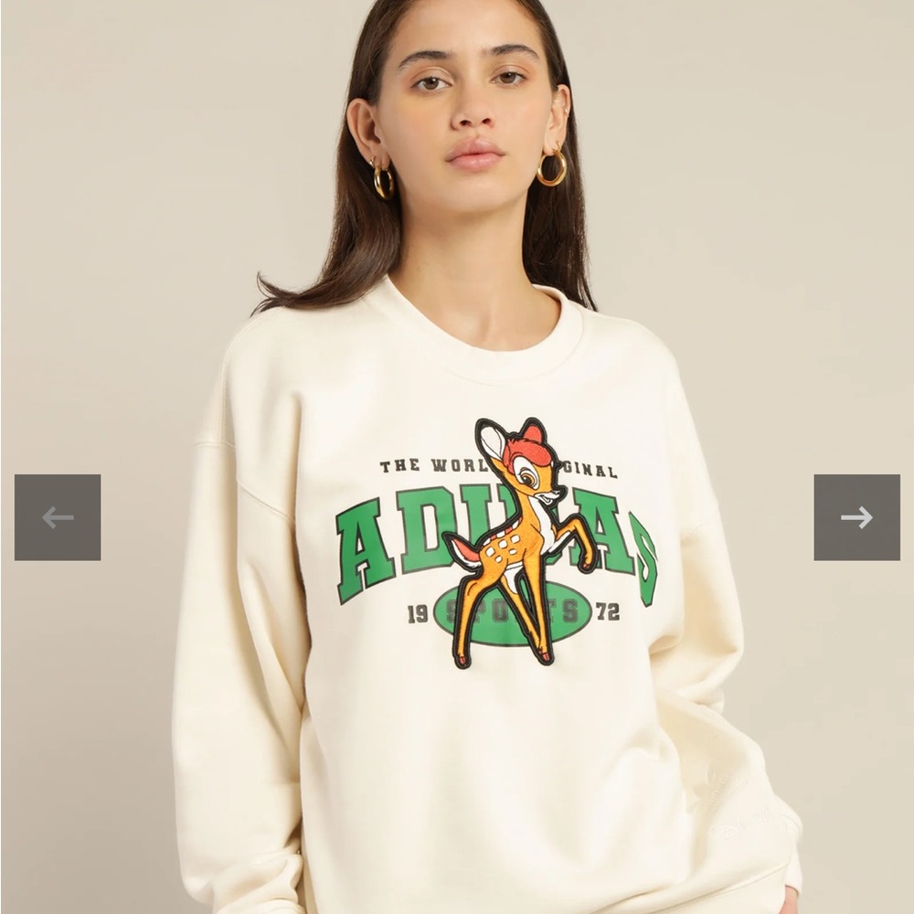 Adidas Cream Sweatshirt with Bambi and Green Accents
